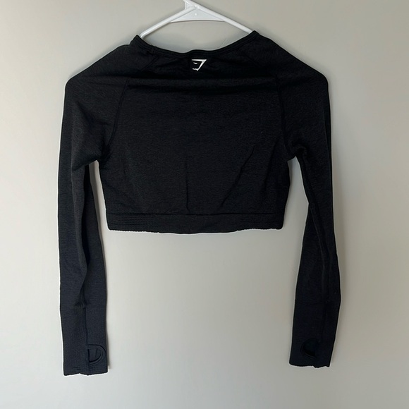 Gymshark Flex Crop Top Long Sleeve Active Size Medium Black / Gray - Picture 7 of 7